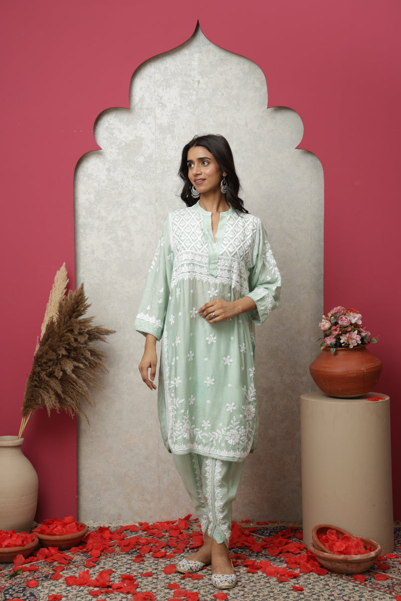 Phoolkari Mint 3D Chikankari Co-Ord Set